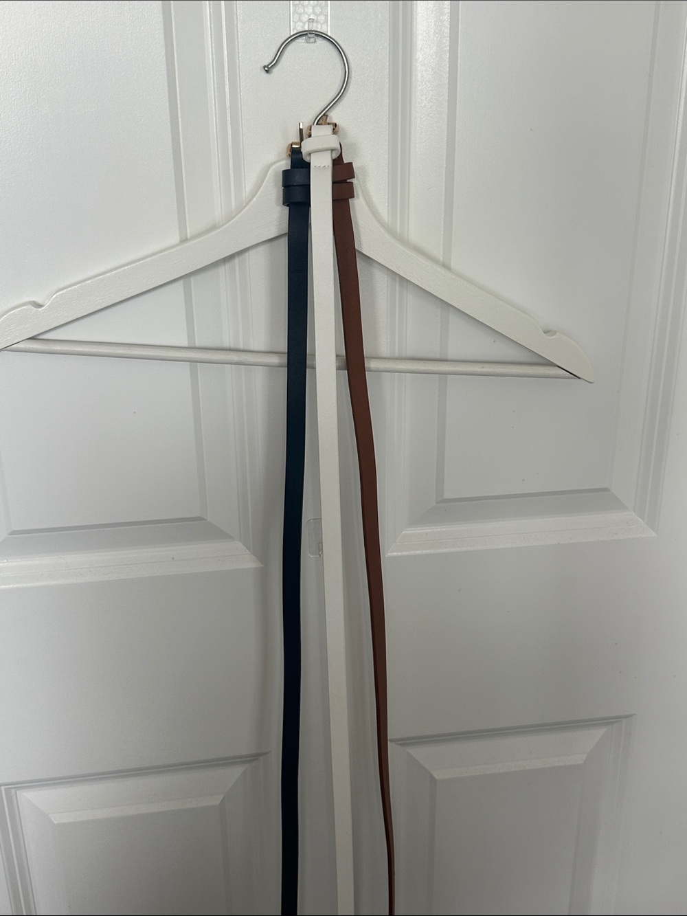 Classic Skinny Leather Belt Trio — Navy, White & Brown